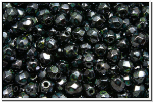 B�hm. Glasschliffperle, feuerpol., 4mm, black, op., blue/brown marbled, 50 Stk.
