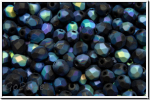 B�hm. Glasschliffperle, feuerpol., 4mm, black, op., full AB, matte, 50 Stk.