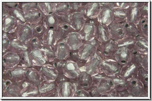B�hm. Glasschliffperle, feuerpol., 4mm, rose, trans., silver-ld., 50 Stk.