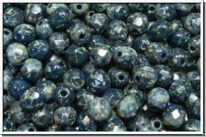 B�hm. Glasschliffperle, feuerpol., 4mm, blue, op., picasso, 50 Stk.