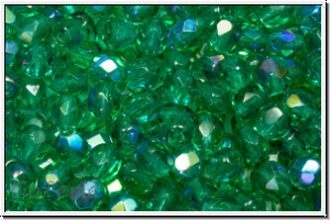 B�hm. Glasschliffperle, feuerpol., 4mm, emerald, lt., trans., AB, 50 Stk.