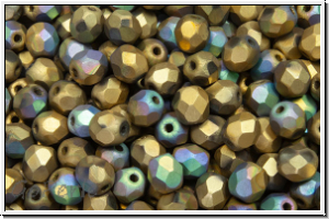 B�hm. Glasschliffperle, feuerpol., 4mm, crystal, trans., glittery amber, matte, 50 Stk.