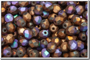 B�hm. Glasschliffperle, feuerpol., 4mm, crystal, trans., glittery bronze, matte, 50 Stk.