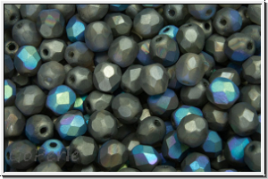 B�hm. Glasschliffperle, feuerpol., 4mm, crystal, trans., glittery graphite, matte, 50 Stk.