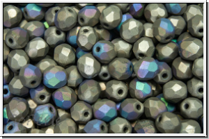 B�hm. Glasschliffperle, feuerpol., 4mm, crystal, trans., glittery argentic, matte, 50 Stk.