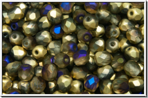 B�hm. Glasschliffperle, feuerpol., 4mm, crystal, trans., california blue, matte, 50 Stk.