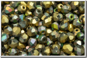 B�hm. Glasschliffperle, feuerpol., 4mm, crystal, trans., california meadows, matte, 50 Stk.