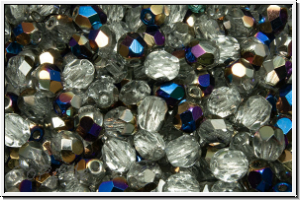 B�hm. Glasschliffperle, feuerpol., 4mm, crystal, trans., half earth met., 50 Stk.