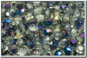 B�hm. Glasschliffperle, feuerpol., 4mm, crystal, trans., half blue flair, 50 Stk.