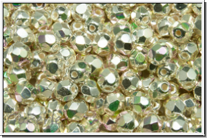 B�hm. Glasschliffperle, feuerpol., 4mm, crystal, trans., sterling silver plated, AB, 50 Stk.