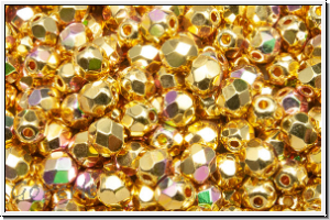 B�hm. Glasschliffperle, feuerpol., 4mm, crystal, trans., full 24kt gold plated, AB, 50 Stk.