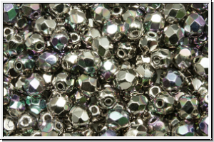B�hm. Glasschliffperle, feuerpol., 4mm, crystal, trans., full nickel plated, AB, 50 Stk.
