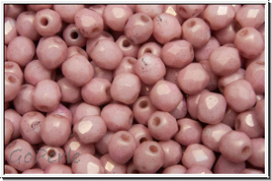 B�hm. Glasschliffperle, feuerpol., 4mm, white, op., rose marbled, matte, 50 Stk.