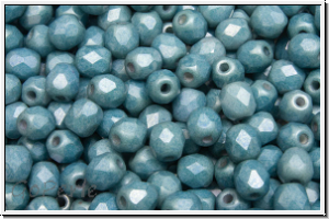 B�hm. Glasschliffperle, feuerpol., 4mm, white, op., blue/grey marbled, matte, 50 Stk.