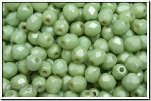 B�hm. Glasschliffperle, feuerpol., 4mm, white, op., lt. green marbled, matte, 50 Stk.