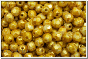 B�hm. Glasschliffperle, feuerpol., 4mm, white, op., golden mineralic, 50 Stk.