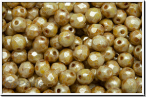 B�hm. Glasschliffperle, feuerpol., 4mm, white, op., beige marbled, 50 Stk.
