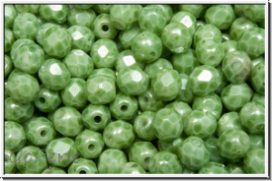 B�hm. Glasschliffperle, feuerpol., 4mm, white, op., sage marbled, 50 Stk.