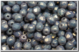 B�hm. Glasschliffperle, feuerpol., 4mm, white, op., golden lavender luster, 50 Stk.