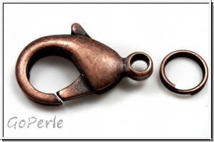 Karabiner "glatt", 23x12mm, antikkupferfb., mit Splitring, Messing, 1 Stk.