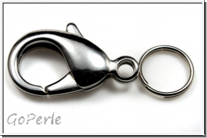 Karabiner "glatt", 23x12mm, antiksilberfb., mit Splitring, Messing, 1 Stk.