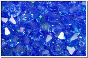 Preciosa� Bicone, 4mm, sapphire, trans., AB, 50 Stk.