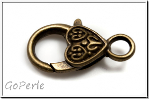 Karabiner "DoubleHeart", 26x13mm, antikmessingfb., Metall, 1 Stk.