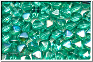 b�hm. Glasperle, Bicone, 6mm, aqua green, trans., AB, 30 Stk.