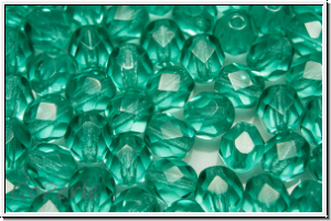 B�hm. Glasschliffperle, feuerpol., 6mm, emerald, lt., trans., 25 Stk.