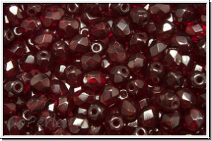 B�hm. Glasschliffperle, feuerpol., 4mm, garnet, trans., 50 Stk.