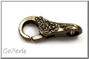 Karabiner "Bl�mchen", 25*10mm, antikmessingfb., Messing, 1 Stk.