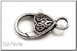 Karabiner "DoubleHeart", 26x13mm, antiksilberfb., Metall, 1 Stk.
