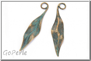 Anh�nger "Oleander" (Statement), 75x16x2mm, antikmessing, patina, Metall, 1 Stk.