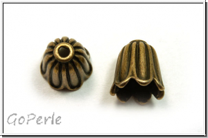 Perlenkappe (-cone) "Gl�ckchen", 12x10mm, antikmessingfb., Tibetsilber, 2 Stk.