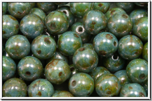 b�hm. Glasperle, rund, 6mm, white, op., blue/brown marbled, 25 Stk.