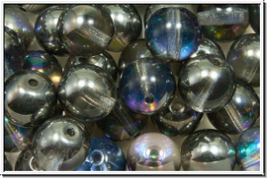 b�hm. Glasperle, rund, 8mm, ctrystal, trans., graphite AB, 10 Stk.