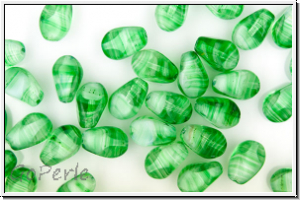 B�hm. Glasperle, Olive, rundkantig, 10x7mm, crystal, trans., green banded, 10 Stk.