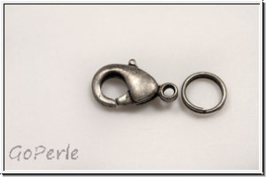 Karabiner "glatt", 12x6mm, hematite, matt, Messing, 1 Stk.