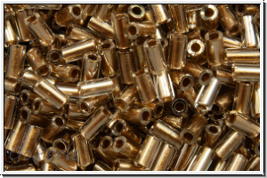 TBU-1-0989, TOHO Bugle 1", 3mm, crystal, trans., gold-ld., 10g
