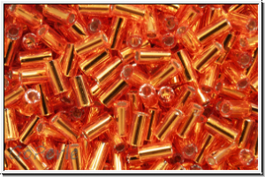 TBU-1-0030, TOHO Bugle 1", 3mm, orange, trans., silver-ld., 10g
