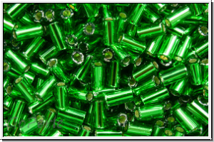 TBU-1-0027b, TOHO Bugle 1", 3mm, green, grass, trans., silver-ld., 10g
