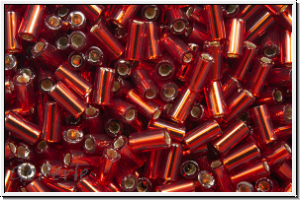 TBU-1-0025c, TOHO Bugle 1", 3mm, ruby, trans., silver-ld., 10g