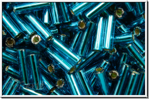TBU-2-0023bd, TOHO Bugle 2", 6mm, blue, capri, trans., silver-ld., 10g