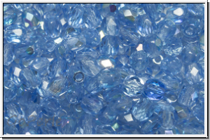 B�hm. Glasschliffperle, feuerpol., 4mm, sapphire, lt., trans., AB, 50 Stk.
