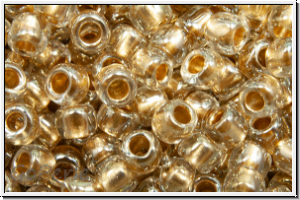 R-08-0989, TOHO Rocailles, 08/0, crystal, trans., gold-ld., 10g