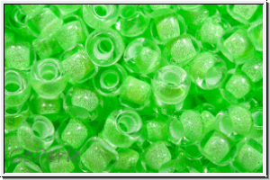 R-08-2503, TOHO Rocailles, 08/0, crystal reflection, trans., neon green-ld., 10g