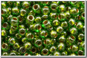 R-11-1007, TOHO Rocailles, 11/0, peridot, trans., gold-ld., luster, 10g