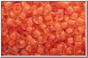 R-11-0802f, TOHO Rocailles, 11/0, crystal, trans., neon orange-ld., matte, 10g