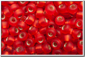 RR-08-0010f, MIYUKI Rocailles, 08/0, red, christmas, trans., silver-ld., matte, 10g