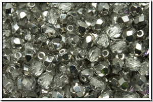 B�hm. Glasschliffperle, feuerpol., 4mm, crystal, trans., half silver, 50 Stk.